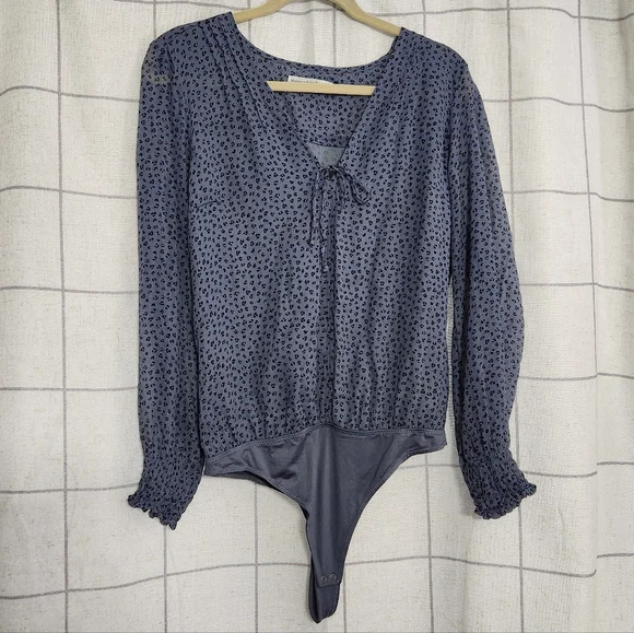 Abercrombie and Fitch Bodysuit Sheer Blue Cheetah Print - Picture 2 of 5
